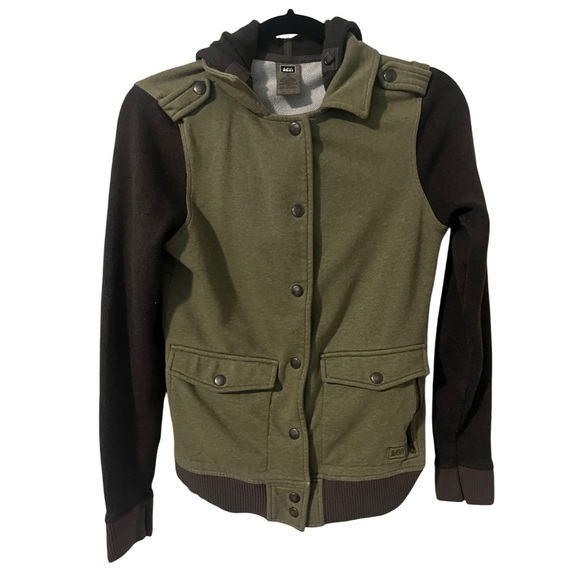 REI Jackets & Blazers - REI Jacket Hooded Black Green Outdoor Hiking Women Size XS